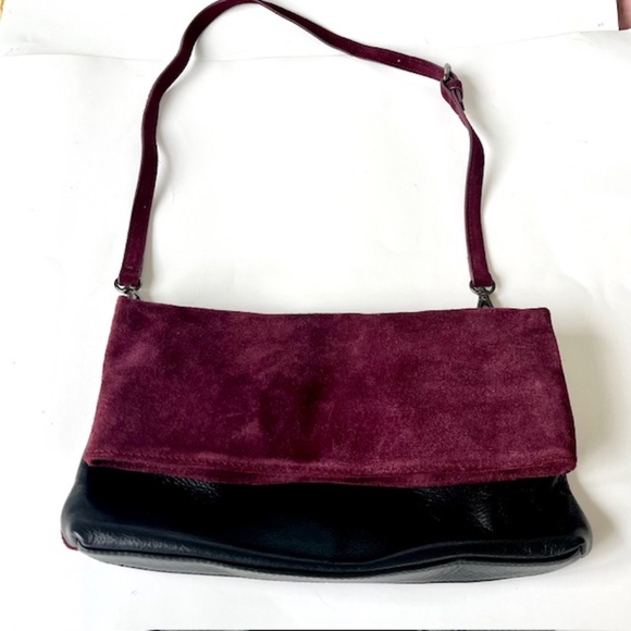 Sondra Roberts Handbags - Sondra Roberts Purple Suede and Black Leather Crossbody/ Handbag